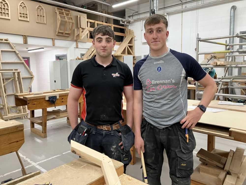 Two apprentices in the SERC carpentry workshop